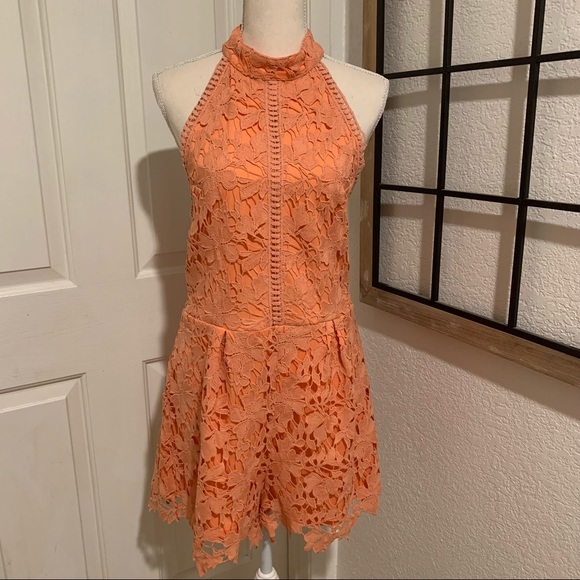 Fab’rik orange guipure lace halter romper Large - Picture 1 of 7